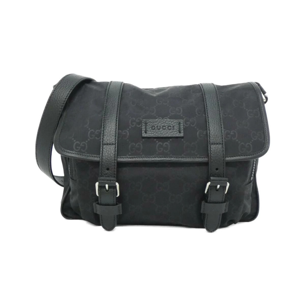 Gucci messenger bag black GG monogram double buckle